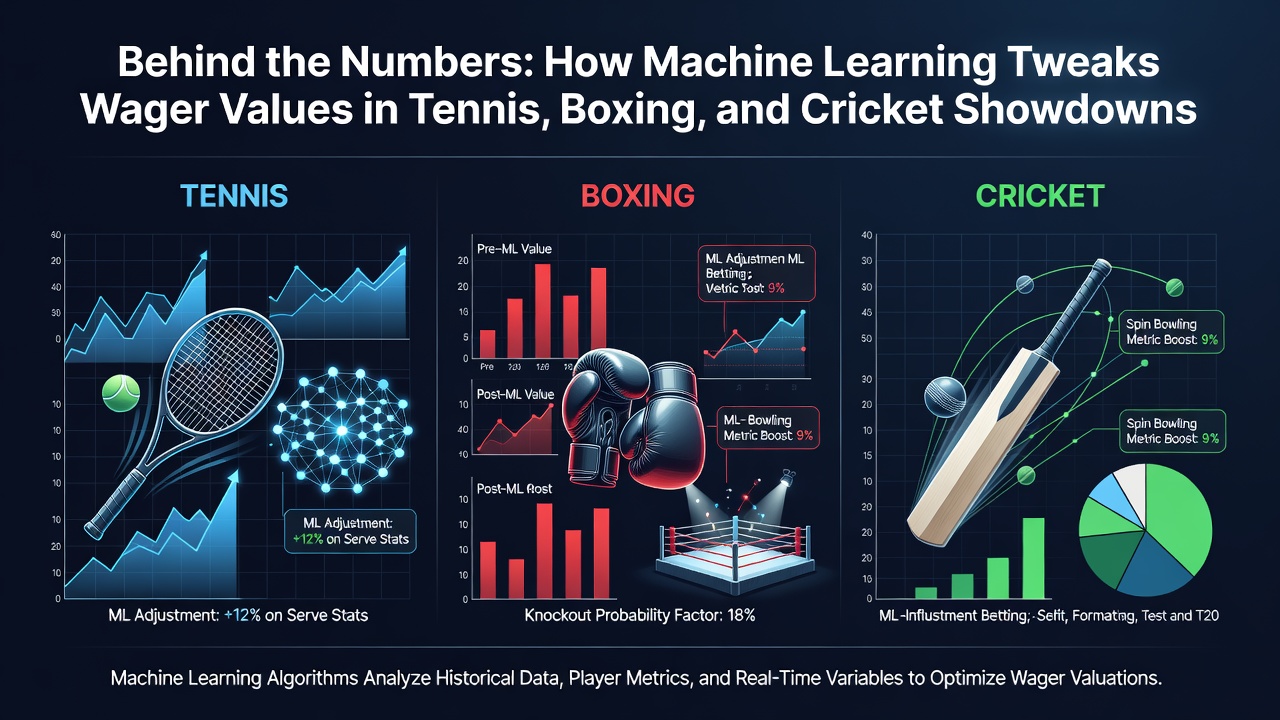 Machine learning algorithms processing live sports data for tennis, boxing, and cricket betting adjustments