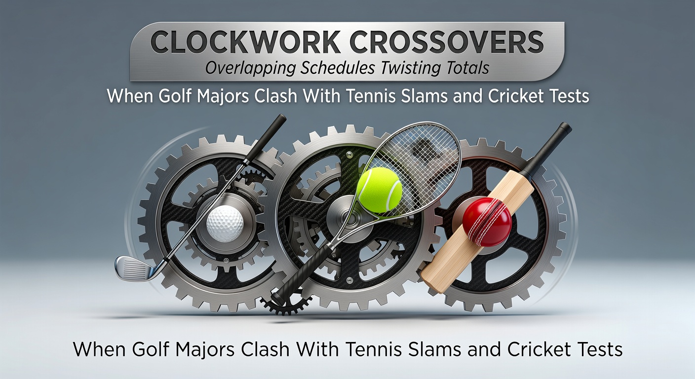 Overlapping sports calendars showing golf, tennis, and cricket events in conflict during peak seasons