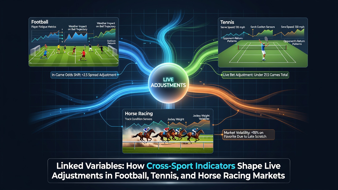 Visual representation of interconnected data points across football, tennis, and horse racing betting markets