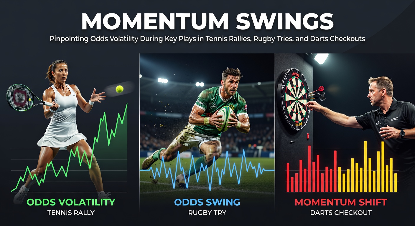 Dynamic graph illustrating rapid odds fluctuations during a high-stakes tennis rally, with lines spiking and dipping in real-time