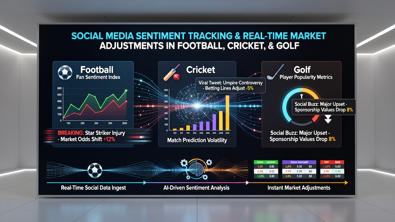 Cricket and golf fans engage on social platforms while live odds boards display rapid price fluctuations