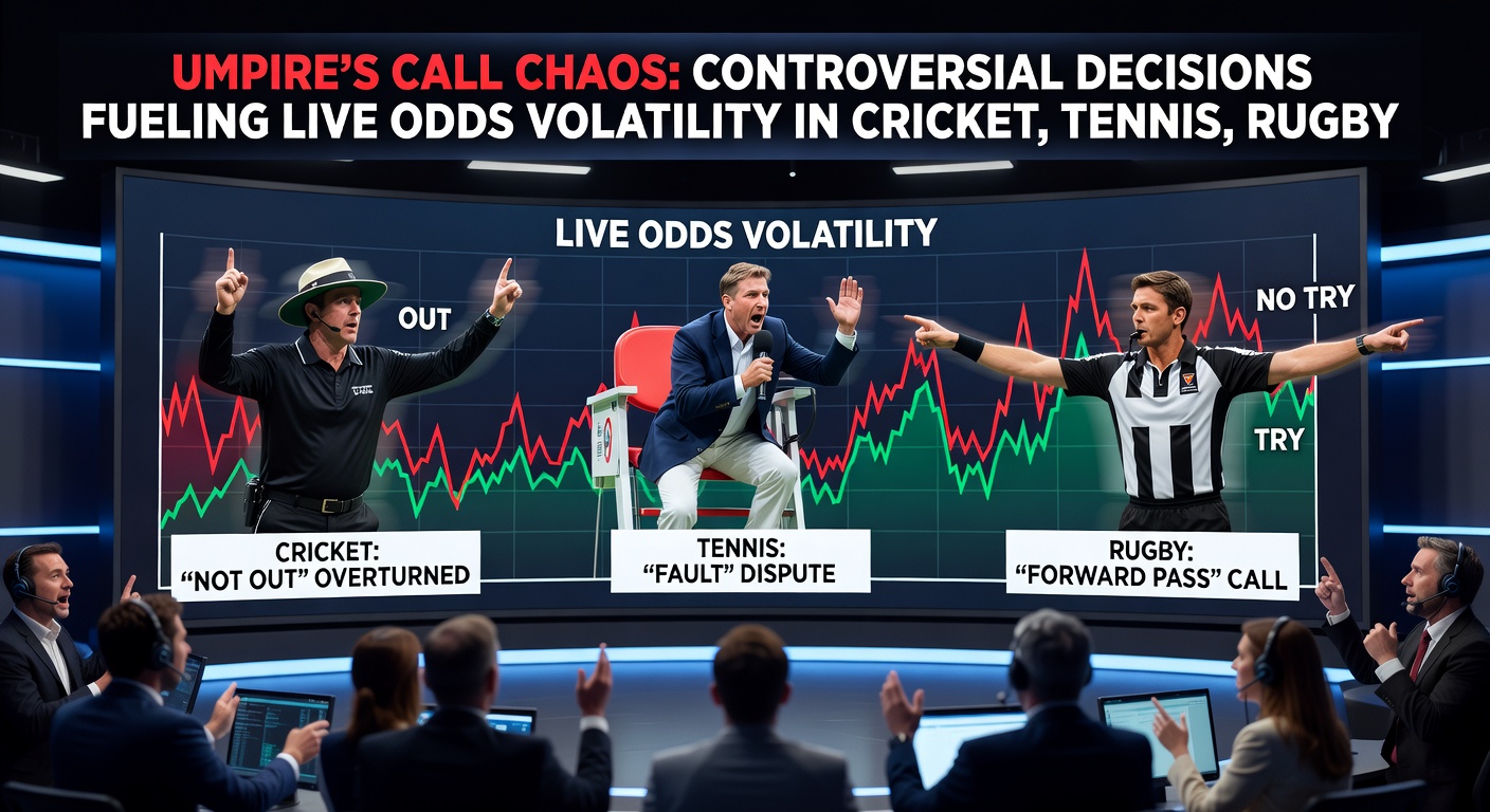 Cricket umpire signals a decision amid tense on-field drama, highlighting the moment that can flip betting markets